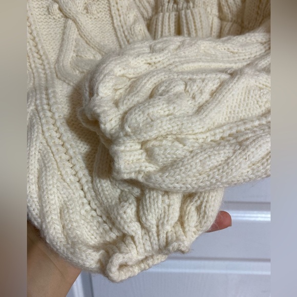 NWOT Zara Wool Blend Peplum Cable Knit Warm High Neck Cream Sweater Size Medium - Picture 8 of 13